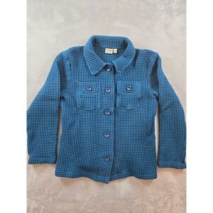 Cabelas Jacket Womens L Fits M/S Blue Waffle‎ Knit Button Front *Read